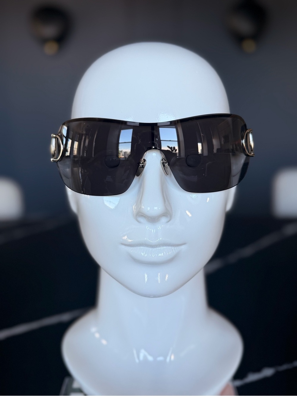 Gucci Men's Rimless Sunglass Shield with Dark Smoke Lenses